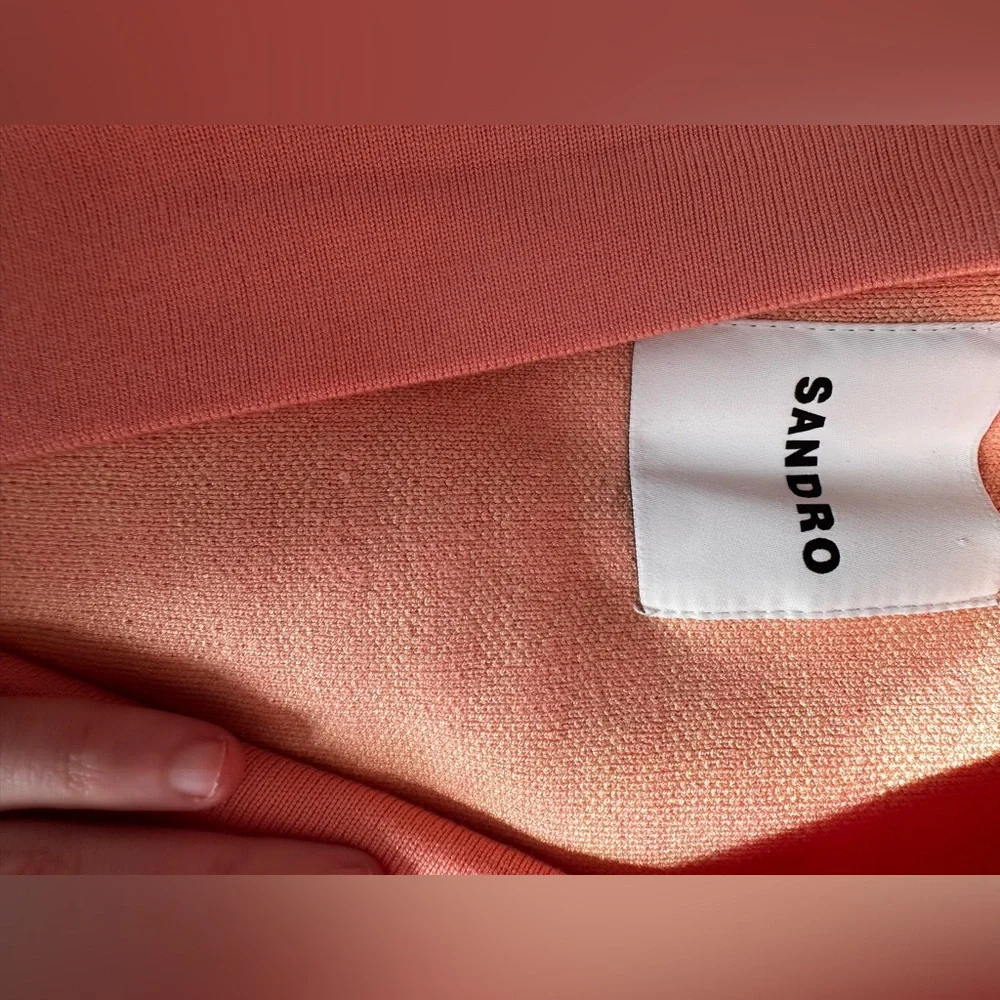 Sandro Paris Pink Jacquard Knit Cardigan Gold Button Pocket Sweater Jacket 0 - Picture 6 of 12